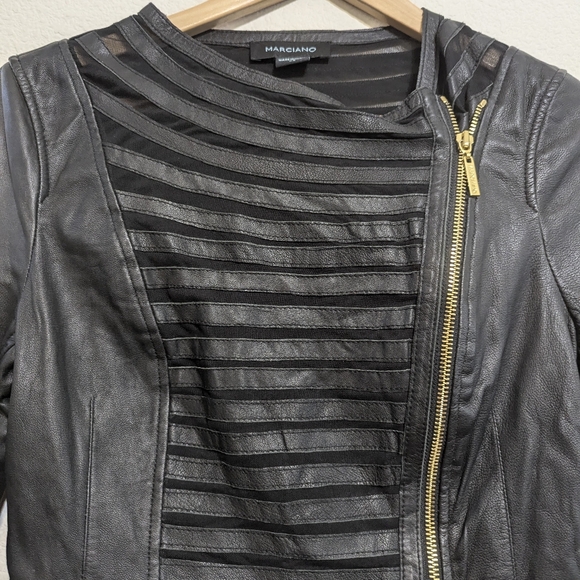 Marciano Leather Jacket, lamb leather, feminine cut, moto style, size XSmall - Picture 2 of 9